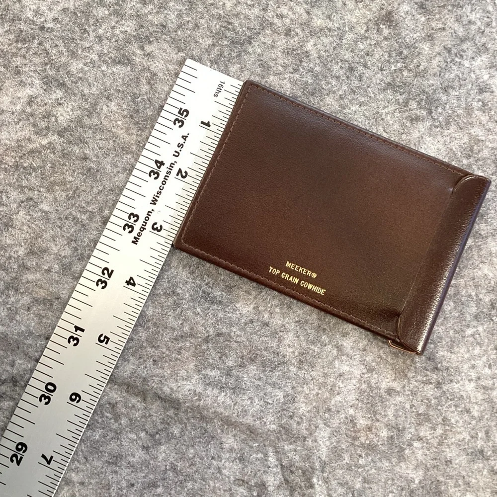 Meeker Men’s Brown‎ Leather Top Grain Cowhide Bifold Money Clip NWOT Vintage 80s